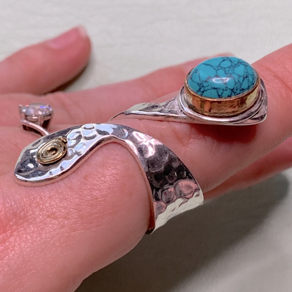 Israeli Artisan SS Turquoise Ring - 6.5 - NEW